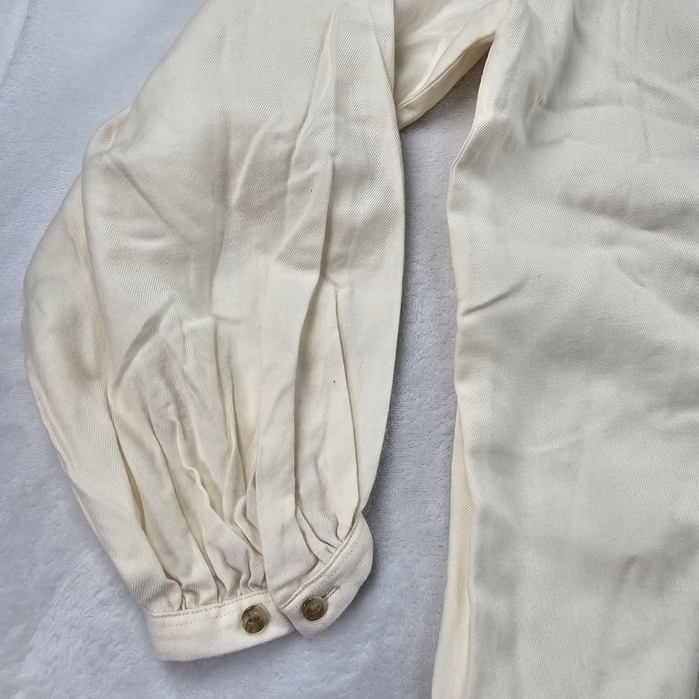 Uniqlo Soft Flannel Gathered Blouse Womens L Peasant Off White Cream Cottagecore - Picture 6 of 11